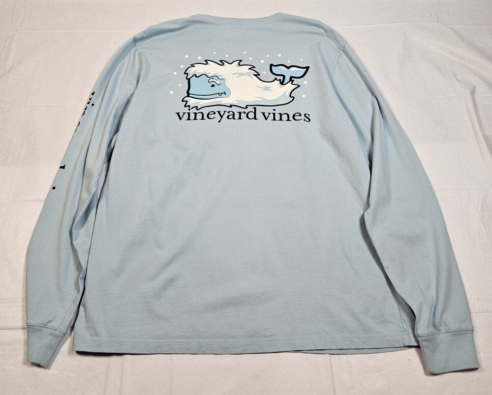 Vineyard Vines Mens M Yeti Whale Spotting Long Sleeve Pocket T Shirt Blue